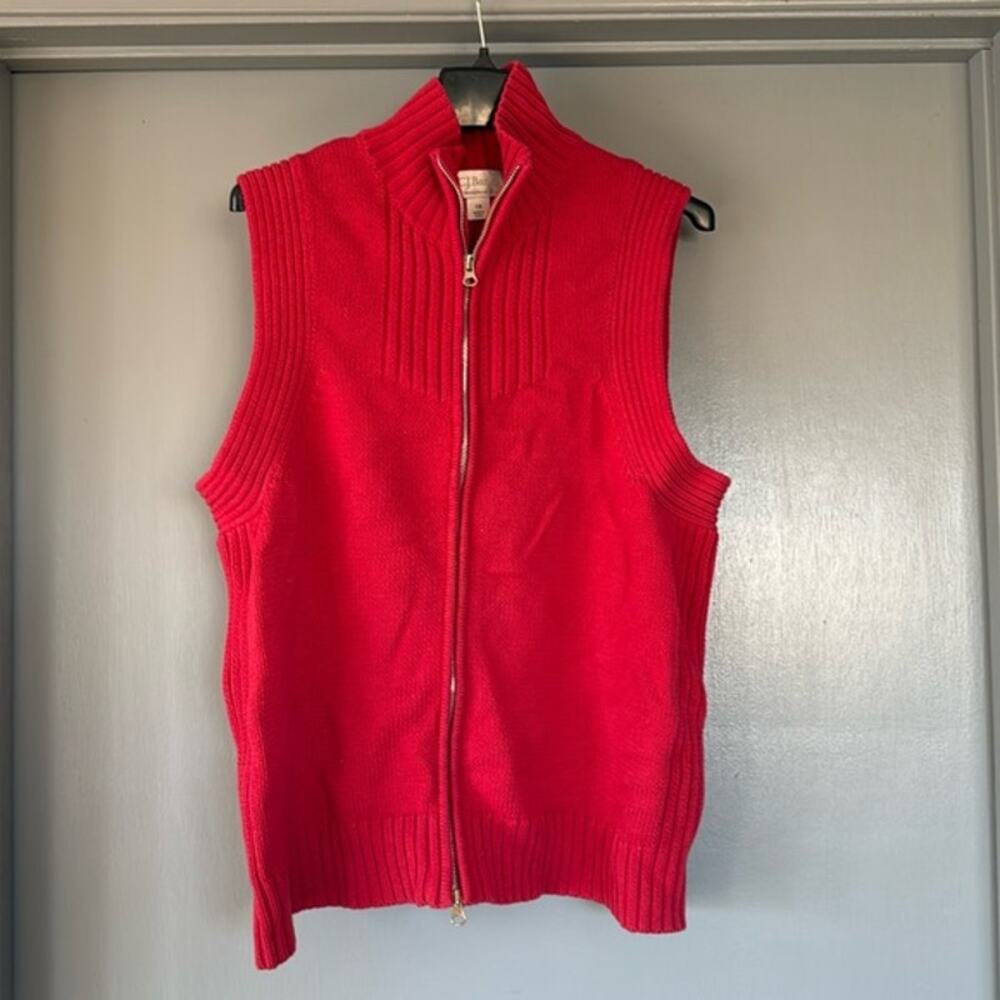 CJ Banks Red 1X Front Zip Sleeveless Cardigan Sweater Vest Heavy Cotton Knit